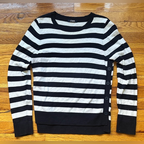 Chaps Black and White Striped Knit Top - Picture 1 of 3